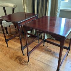 Pair matching wooden antique style side tables