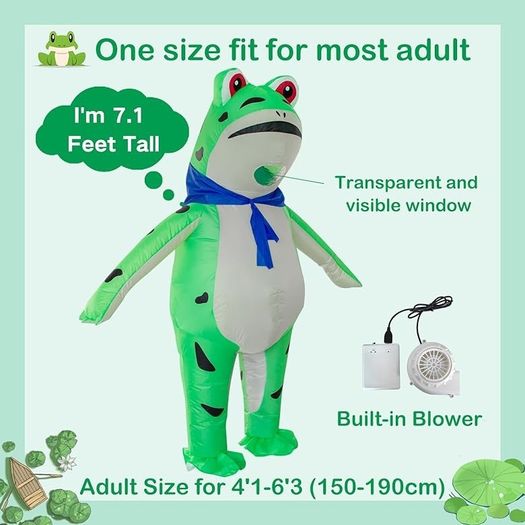 Frog Costume, Adult Inflatable Costume Frog Halloween Costumes Full Body Blow up Cosplay Costume Suit for Men Women Funny Fancy Dress Party