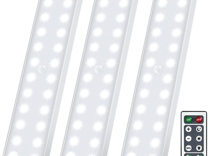 Wireless Under Cupboard Light with Remote, 24 LED Motion Sensor Lights USB Rechargeable Battery Strip Light Under Cabinet Kitchen Night Light Stick up Closet,Wardrobe,Stairs,Hallway,Garage (3 Pack)