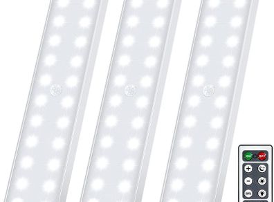 Wireless Under Cupboard Light with Remote, 24 LED Motion Sensor Lights USB Rechargeable Battery Strip Light Under Cabinet Kitchen Night Light Stick up Closet,Wardrobe,Stairs,Hallway,Garage (3 Pack)