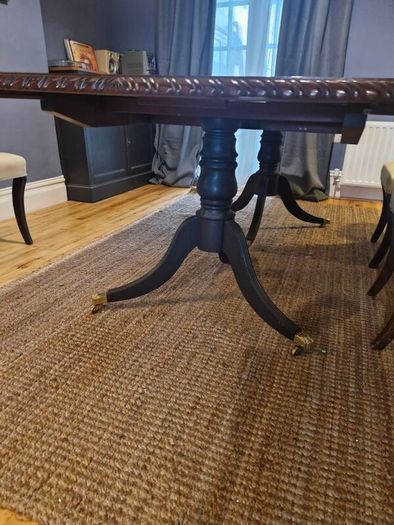 Mahogany Extendable Dining Table with Brass Castors