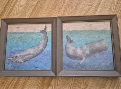 Pair of Gallery Direct "Diving Whale" Framed Art Prints by Megan Meagher