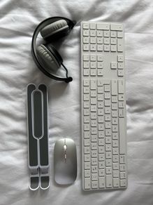 Wireless Keyboard, Mouse, Headphones and Laptop stand