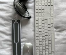 Wireless Keyboard, Mouse, Headphones and Laptop stand