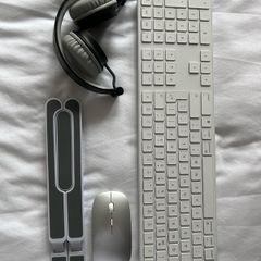 Wireless Keyboard, Mouse, Headphones and Laptop stand