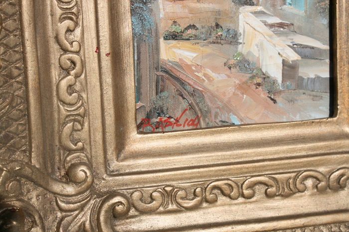 Antique Small oil on canvas painting and gold Louis Style French Deluxe Antique Frame (13,5" x 15,5")