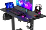 Electric Standing Desk 100 x 60 cm, Height Adjustable Sit Stand Desk with 3 Memory Presets, Home Office Computer Desk, Black Frame with Black Top