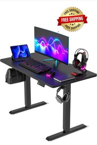 Electric Standing Desk 100 x 60 cm, Height Adjustable Sit Stand Desk with 3 Memory Presets, Home Office Computer Desk, Black Frame with Black Top