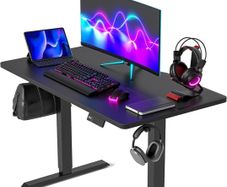 Electric Standing Desk 100 x 60 cm, Height Adjustable Sit Stand Desk with 3 Memory Presets, Home Office Computer Desk, Black Frame with Black Top