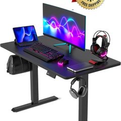 Electric Standing Desk 100 x 60 cm, Height Adjustable Sit Stand Desk with 3 Memory Presets, Home Office Computer Desk, Black Frame with Black Top
