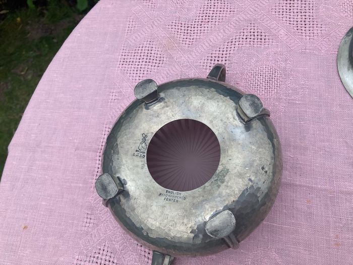 Pewter sugar bowl with glass insert