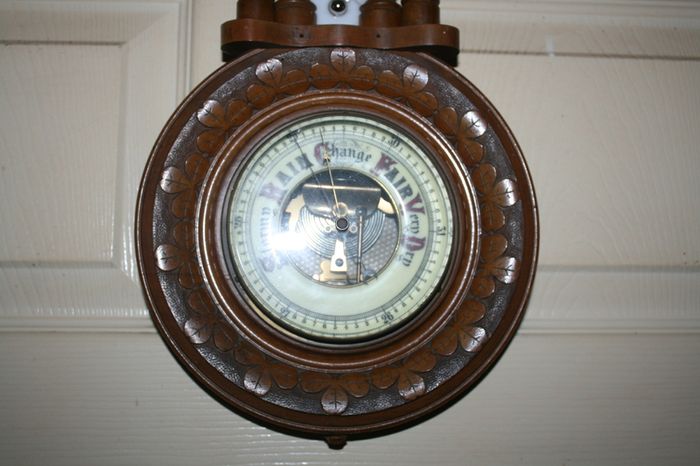 Vintage Barometer Thermometer Hand Carved Body Collectable 1950 Weather Checker L21"