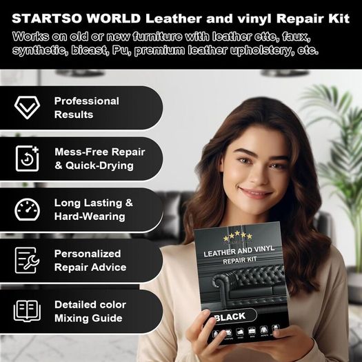 Black Leather Repair Kit for Furniture, Leather Seat Repair Kit for Car Interior, Car Seats, Sofa, Jacket and Purse, Restore Any Material with Super Easy Instructions