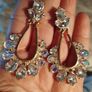 Gorgeous AB Dangle Aurora Borealis Iridescent Crystal Gold Chandelier Earrings. Image 5
