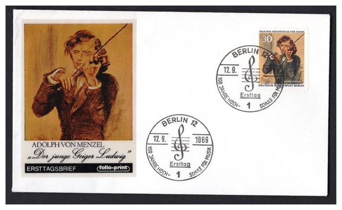 1969 Germany (Deutsche Bundespost Berlin) Adolph Von Menzel Commemorative Stamp First Day Cover (FDC)