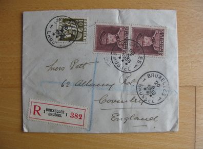 1936 Belgium Registered AirMail Envelope