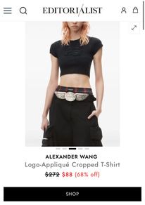ALEXANDER WANG Logo Applique Cropped T Shirt Top Size S!