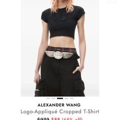 ALEXANDER WANG Logo Applique Cropped T Shirt Top Size S!