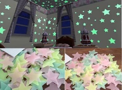 100pcs/ set Glow In The Dark Plastic Stars Stickers