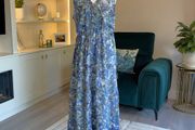 Ladies Cornflower Blue Paisley Printed Lace insert Midi Dress from Jessica Graaf