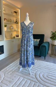 Ladies Cornflower Blue Paisley Printed Lace insert Midi Dress from Jessica Graaf