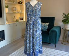 Ladies Cornflower Blue Paisley Printed Lace insert Midi Dress from Jessica Graaf