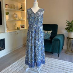 Ladies Cornflower Blue Paisley Printed Lace insert Midi Dress from Jessica Graaf