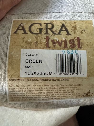 Large 100% Wool Rug (165x235cm) - Traditional Agra Twist - Sage & Terracotta