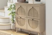 Shoe Cabinet 4 Folding Doors 20 Pairs Adjustable Shelf Bohemian Style Solid Wood Legs 105 x 24 x 97.5 cm Natural
