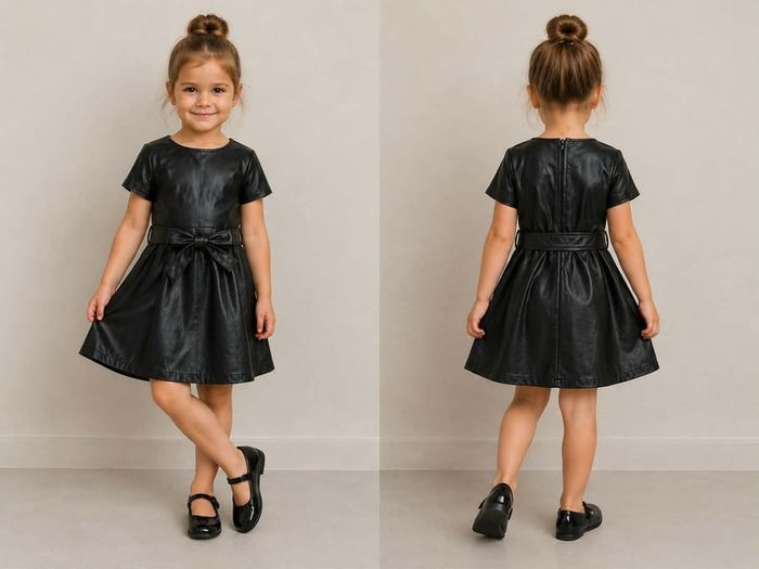 Girls Black Faux Leather dress age 3-4