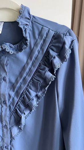Women's Golden Line blue blouse, size L (worn by size 12 UK, EU 38)