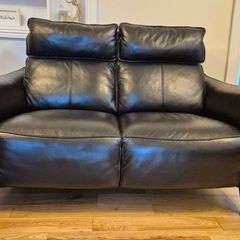2 Seater Black Leather Sofa.