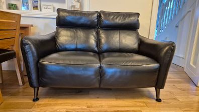 2 Seater Black Leather Sofa.