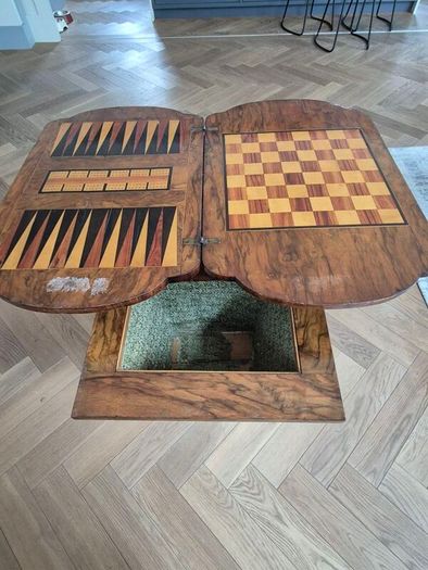 Antique Victorian Burr Walnut Games & Work Table