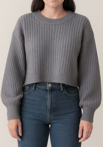 Shein Grey Warm Cropped Knit Crew Neck Jumper