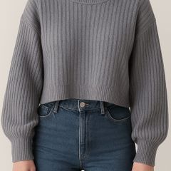 Shein Grey Warm Cropped Knit Crew Neck Jumper