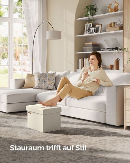 Folding Stool with Storage 31 x 41 cm cream white