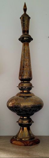 Early 20th century 4ft eastern pierced brass lamp
