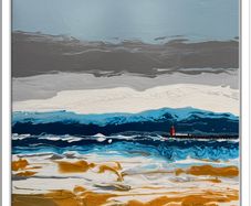 Poolbeg Lighthouse, Part Abstract, large framed painting by artist Helen Mathews