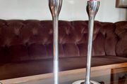 Mid Century Modern Pair Aluminium Tulip Taper Candlesticks