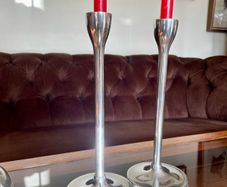 Mid Century Modern Pair Aluminium Tulip Taper Candlesticks