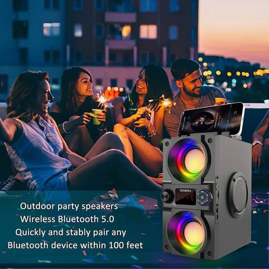 Bluetooth Speakers,40W Portable Bluetooth Speaker Dual Subwoofer,LED Colorful Light,Bluetooth 5.0 Wireless Stereo Party Speaker,10H Playtime Wireless Outdoor Boombox Speaker for Home,Camping,Travel