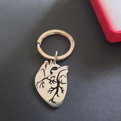 Anatomical Heart Keychain Human Heart Key Ring Medical and Human Anatomy Silver Tone Jewellery