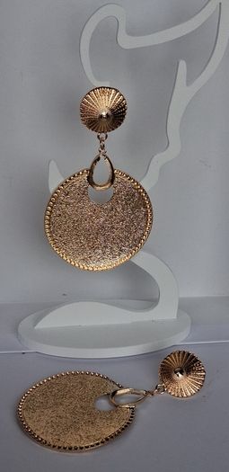 Gold Sunburst Hammered Round Disc Drop Earrings