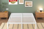 White Double Bed Frame 4ft6 with Rounded Corner Legs, Heavy Duty Metal Bed Frame Small Double with Steel Slats Support, Double Bed 36 cm High, Noise Free, Easy Assembly