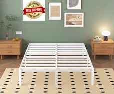 White Double Bed Frame 4ft6 with Rounded Corner Legs, Heavy Duty Metal Bed Frame Small Double with Steel Slats Support, Double Bed 36 cm High, Noise Free, Easy Assembly