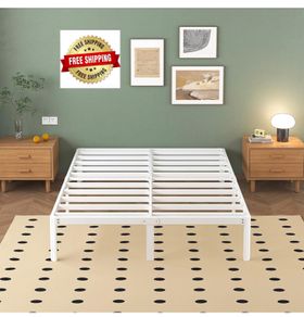 White Double Bed Frame 4ft6 with Rounded Corner Legs, Heavy Duty Metal Bed Frame Small Double with Steel Slats Support, Double Bed 36 cm High, Noise Free, Easy Assembly