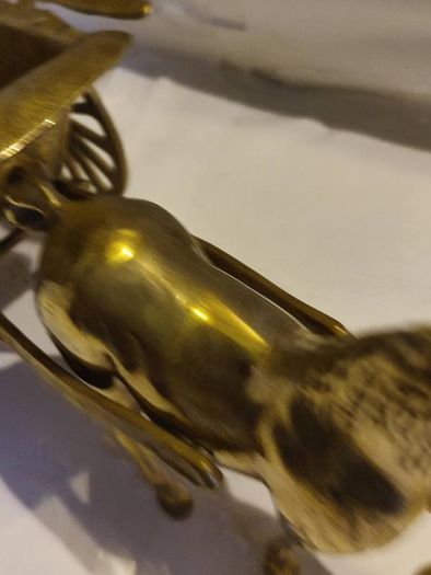 Antique Brass Horse & Hay Cart .