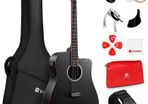 4/4 Electric Acoustic Guitar Full Size with Golden Tuning Pegs, Starter Kits Cutaway Electroacoustic Guitar Set for Beginner Adults Teens Students, Black (FREE SHIPPING)