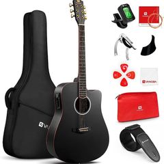 4/4 Electric Acoustic Guitar Full Size with Golden Tuning Pegs, Starter Kits Cutaway Electroacoustic Guitar Set for Beginner Adults Teens Students, Black (FREE SHIPPING)